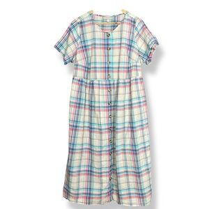 Plaid Dress Pastel Woman Within Plus Size 18W Shirtdress Short Sleeve Button-Up
